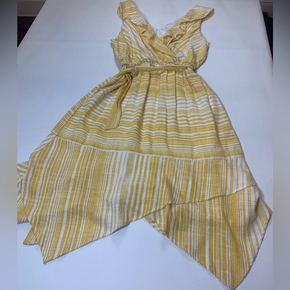 June and Hudson white and yellow stripe wrap midi dress size 1 (bin T) - Picture 8 of 10